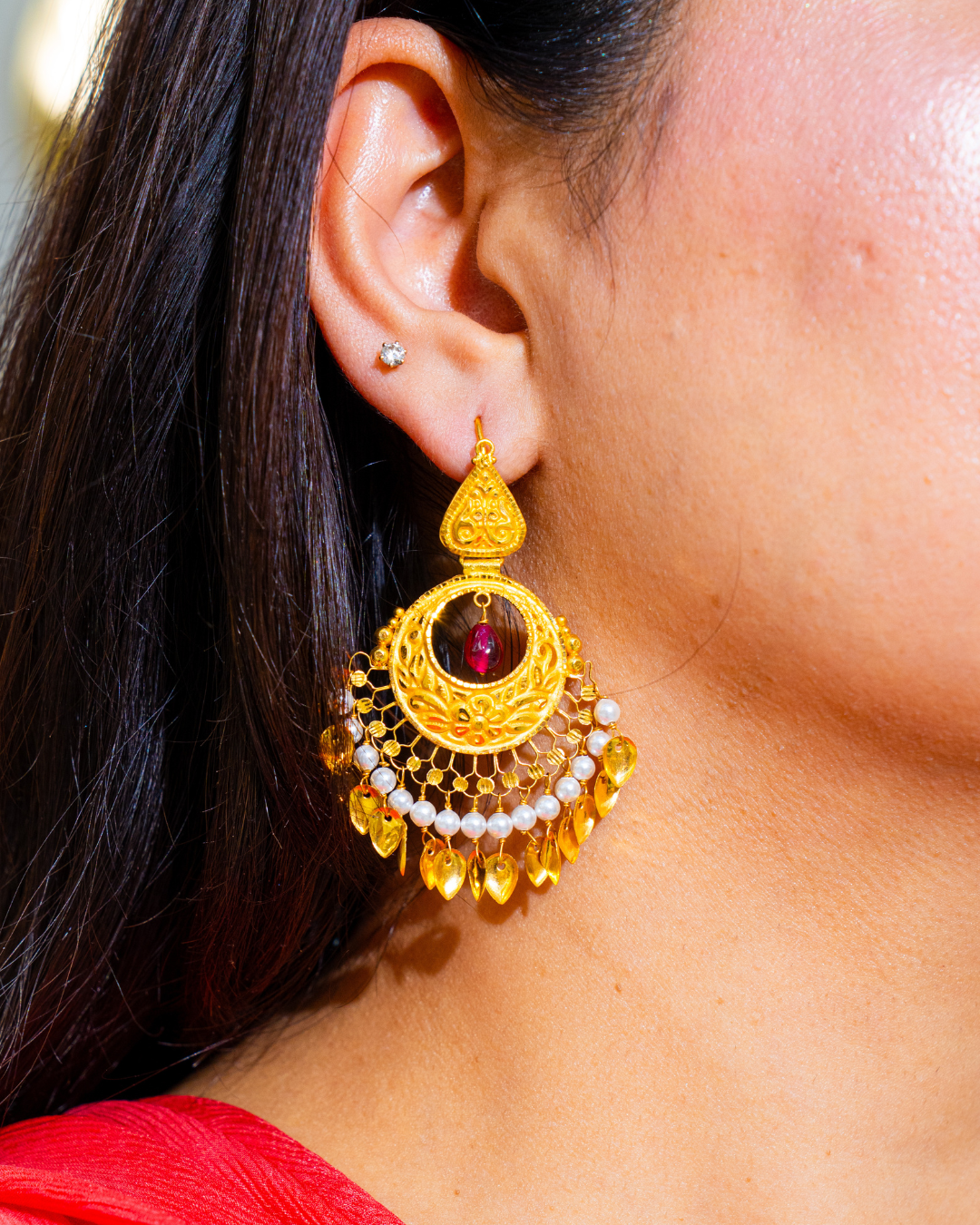 22K Red Stone Earring