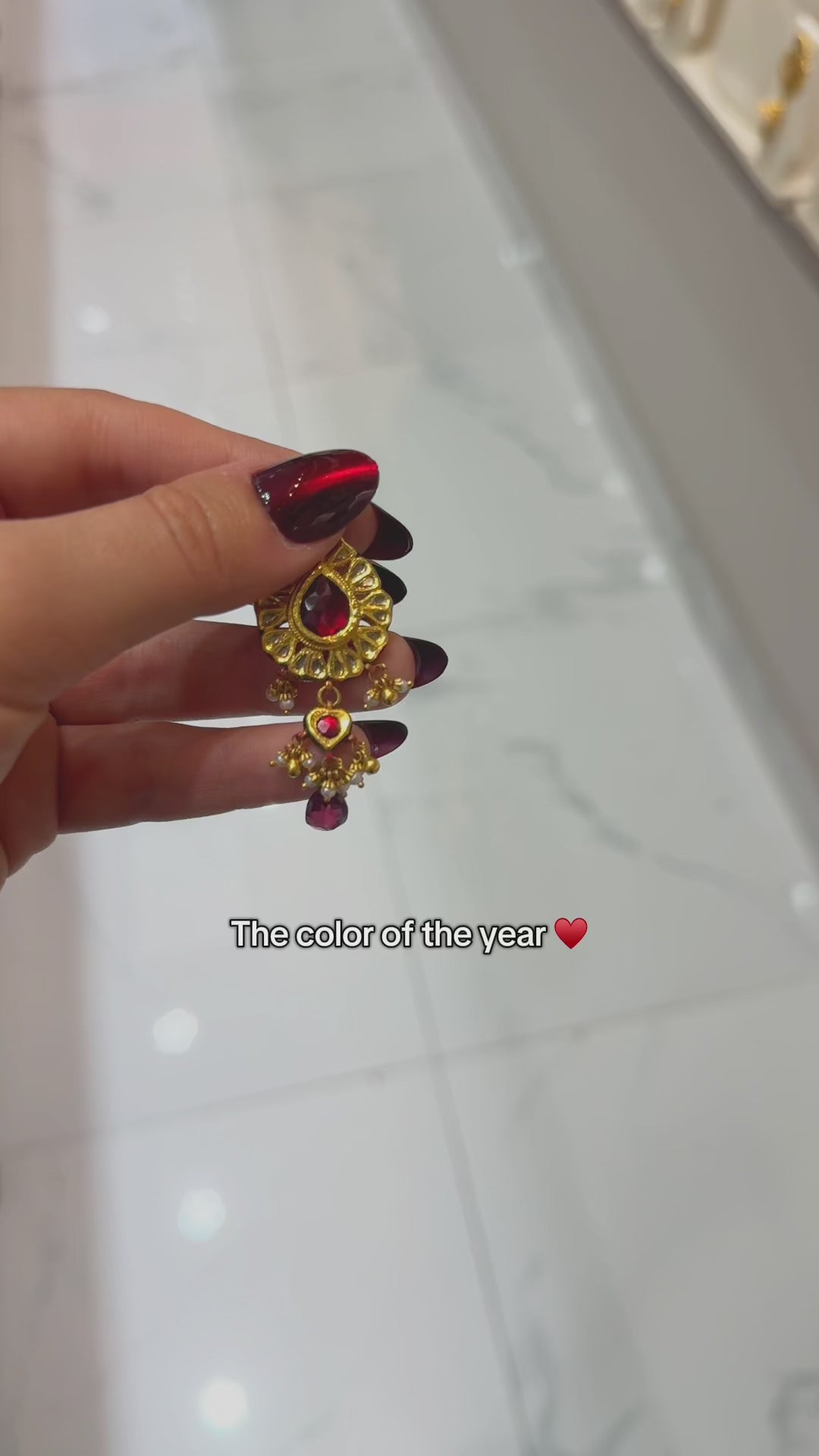 22K Red Stone Earrings- Gobind Antique Collection
