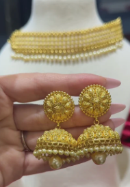 22K Kundan Set with Jhumki- Meena and Pearl Design