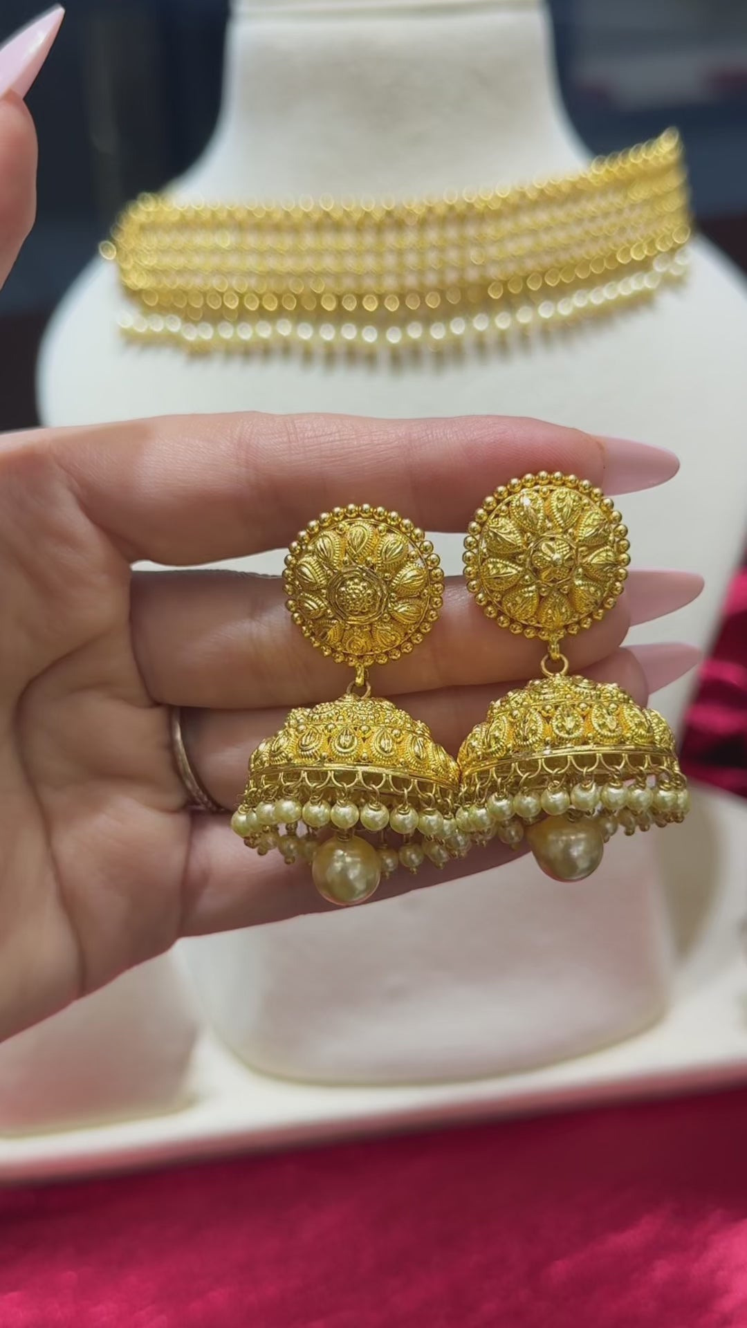 22K Kundan Set with Jhumki- Meena and Pearl Design